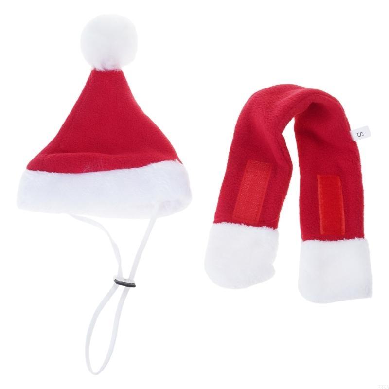 Costume Set Santa Hat Scarf Canines Soft Modifiable Holiday Party Photo Outfit