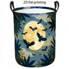 1pc Laundry Basket, Moonlit Forest Owl Pattern Dirty Clothes Hamper, Large Capacity Foldable Storage Organizer with Handle, Relaxing Home Decor Organi