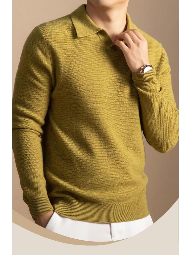 Men's Seagull Neck Cashmere Sweater Base Layer with Turn-Down Collar