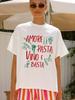 Sommerliches Kurzarm-Frühlings-T-Shirt in Weiß mit Illustrationen im italienischen Stil, lässiges Rundhals-T-Shirt für Damen mit italienischem Print