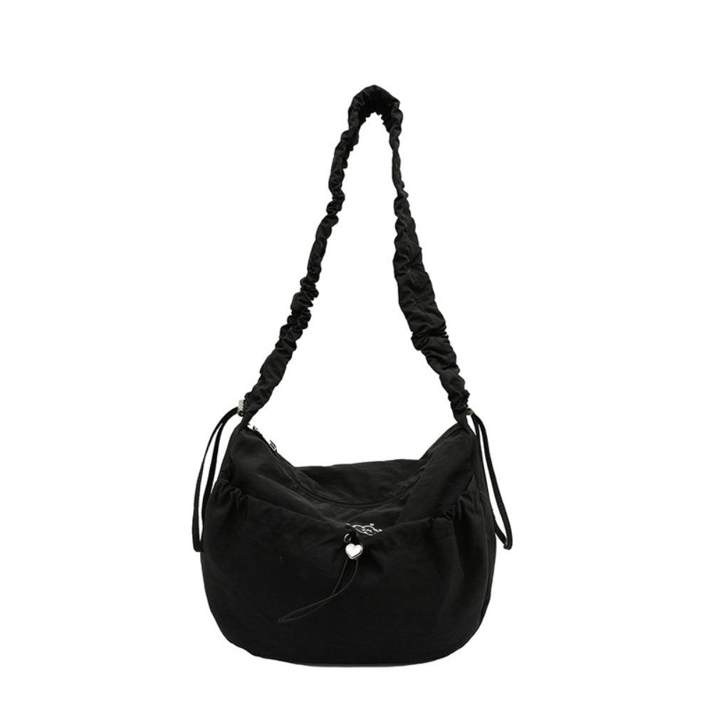 

Nylon Pleated Shoulder Bag Large-Capacity Tote Bag Trendy Drawstring Crossbody Bag Student чорний