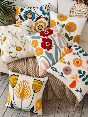 45x45CM Flower Embroidered Throw Pillow Cover Sofa Pillow Cover Bedside Cushion Cover