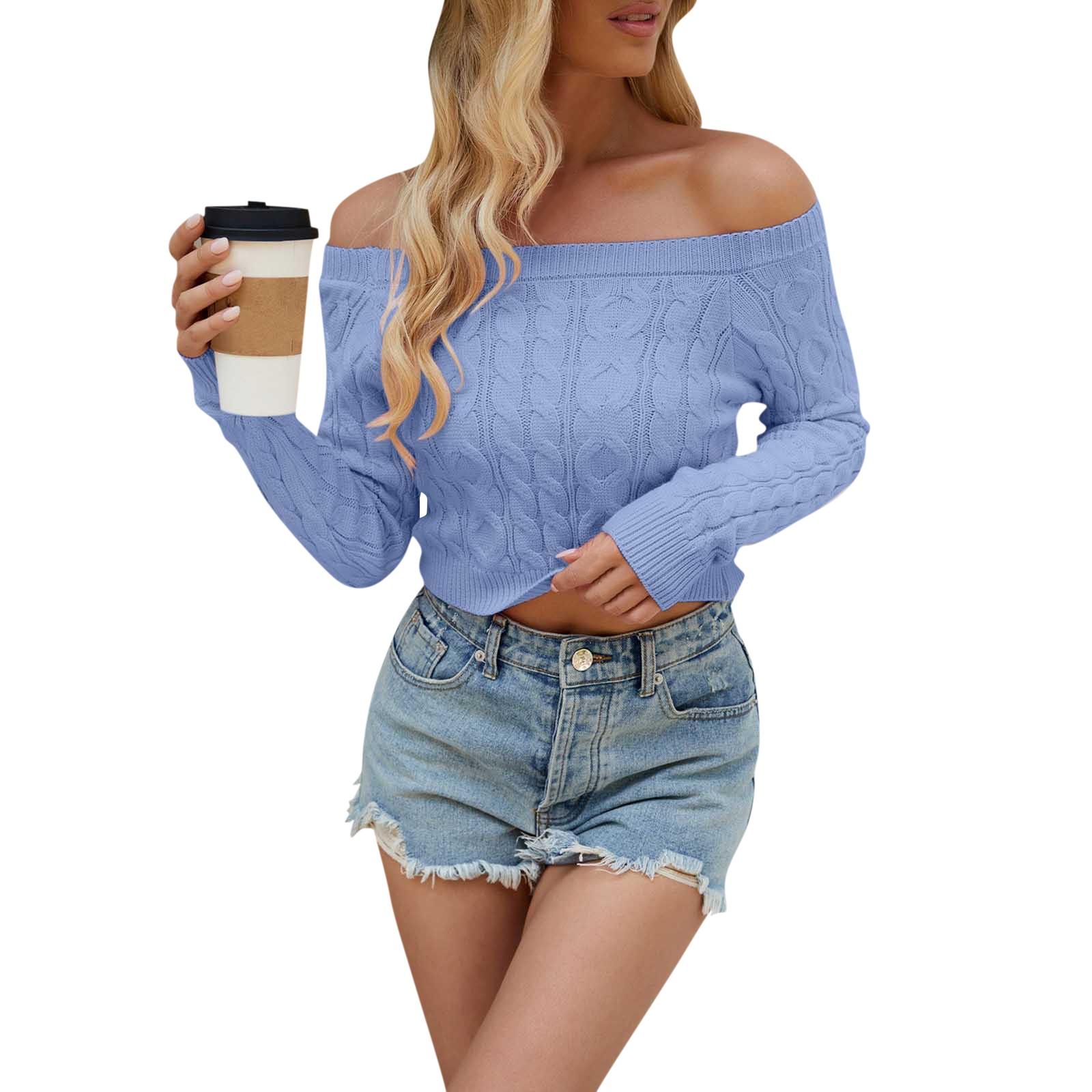 

Женский модный однотонный сексуальный витой тонкий короткий вязаный кардиган на одно плечо M синий