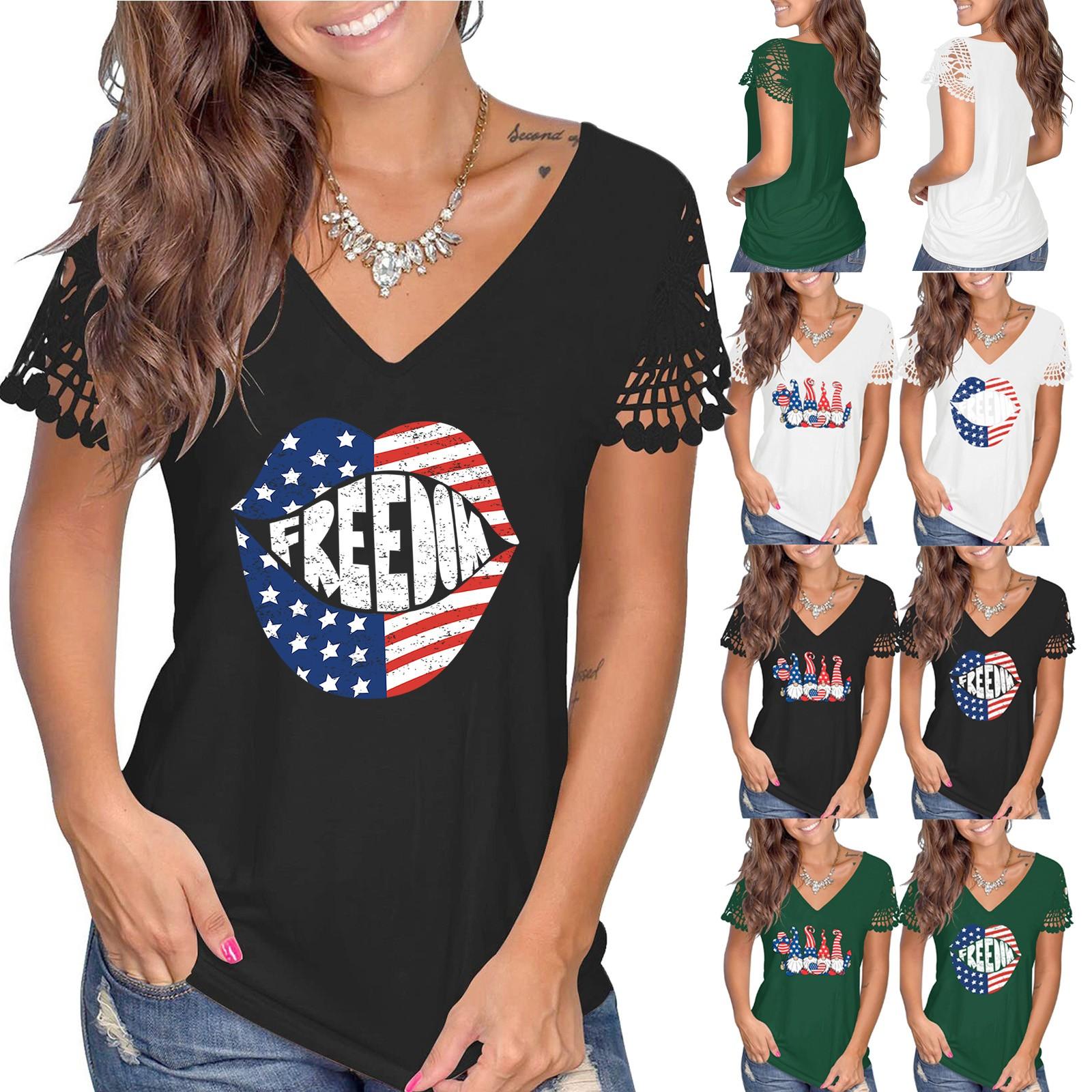 

Женская футболка Патриотическая рубашка Винтажная футболка с графическим принтом ко Дню независимости