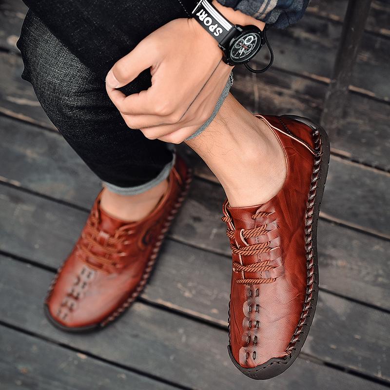 Pantofi casual retro pentru bărbați, cizme casual din piele naturală lucrate manual, mărime mare, ghete la gleznă