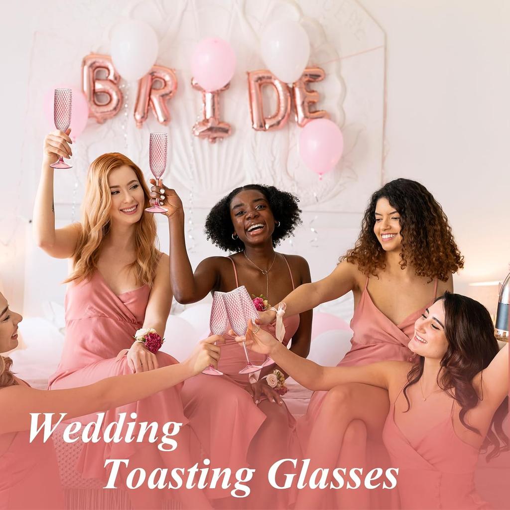 Unbreakable Plastic Champagne Flutes 5.5 OZ Pink Wedding Toasting Glasses for Party