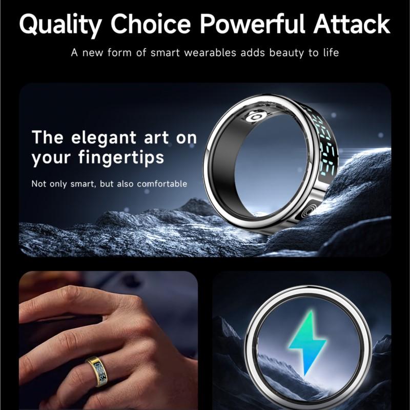 2025 New SR08 Smart Ring Men Women LED Display Screen Heart Rate Blood Oxygen Monitoring 5ATM Waterproof Multi Sports Modes