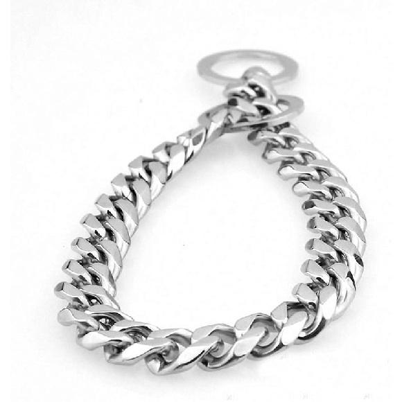 15mm Strong Silver Gold Stainless Steel Slip Dog Collar Metal Training Choke Chain for Large Dogs (34inch, Black)