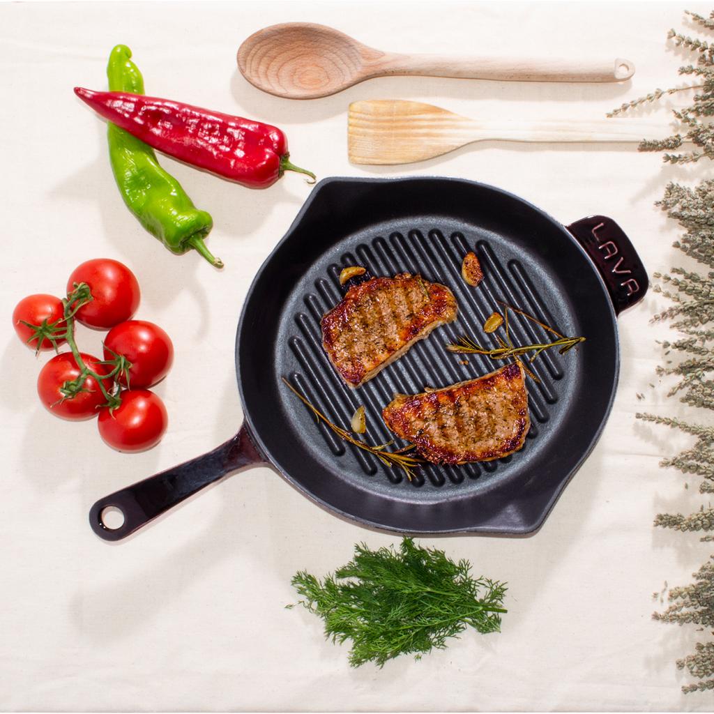 💰Kaufe LAVA Enameled Cast Iron Grill Pan, Cast Iron Skillet, Non Stick