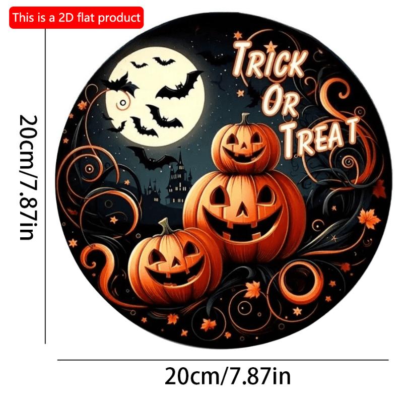 2d Flat 20*20cm, Halloween Home Decoration, Pumpkin "trick or Treat" Wooden Circular Logo Creative Decoration Board, for Home, Bar, Cafe, Garden Decor