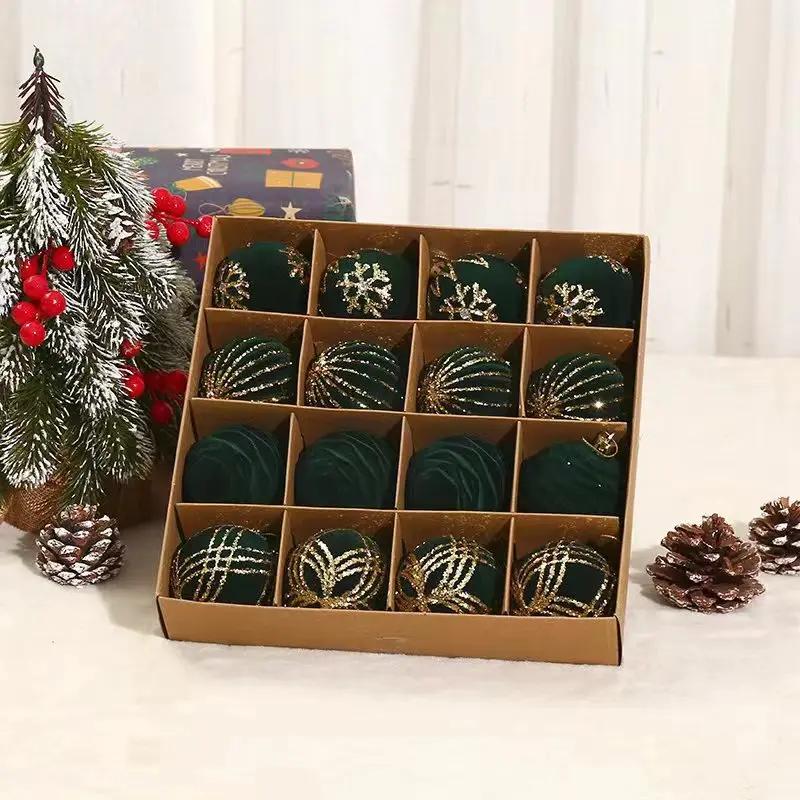 24pcs Wine Red Christmas Ball Ornaments Flocking Christmas Tree Party Decoration New Year Christmas Spheres Pendant Balls