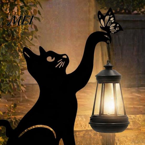 Outdoor-Solarleuchte Schwarze Katzenlaterne, Gartenpfahllampe, Wasserdichte Wichtel-Frosch-betriebene Lichterstatue, für Veranda, Garten, Rasen, Wegdekoration