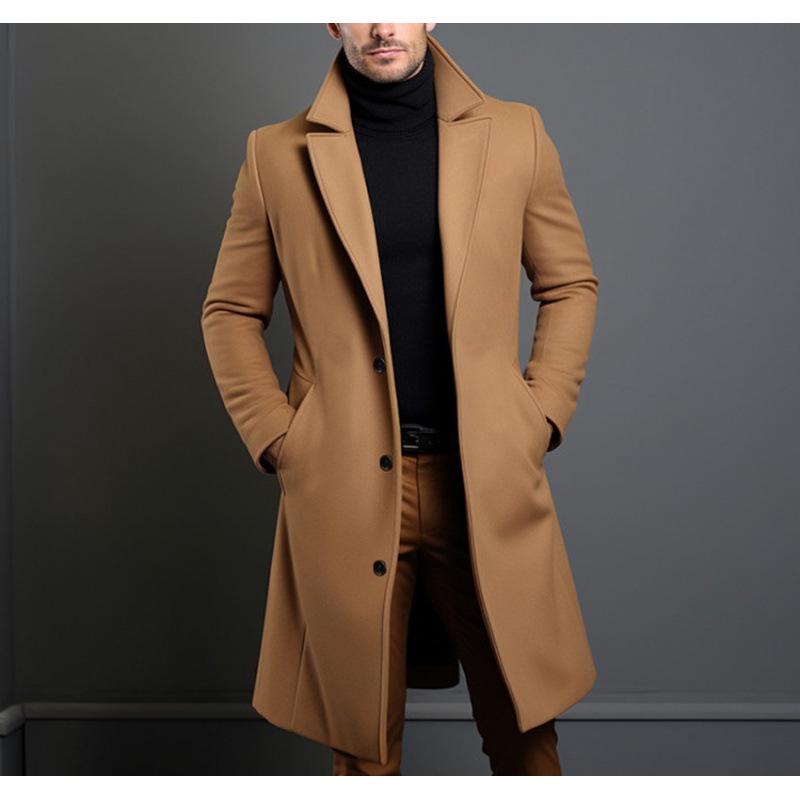 Multi-Color Wool Mid-Length Windbreaker Coat for Men – Available in Various Sizes