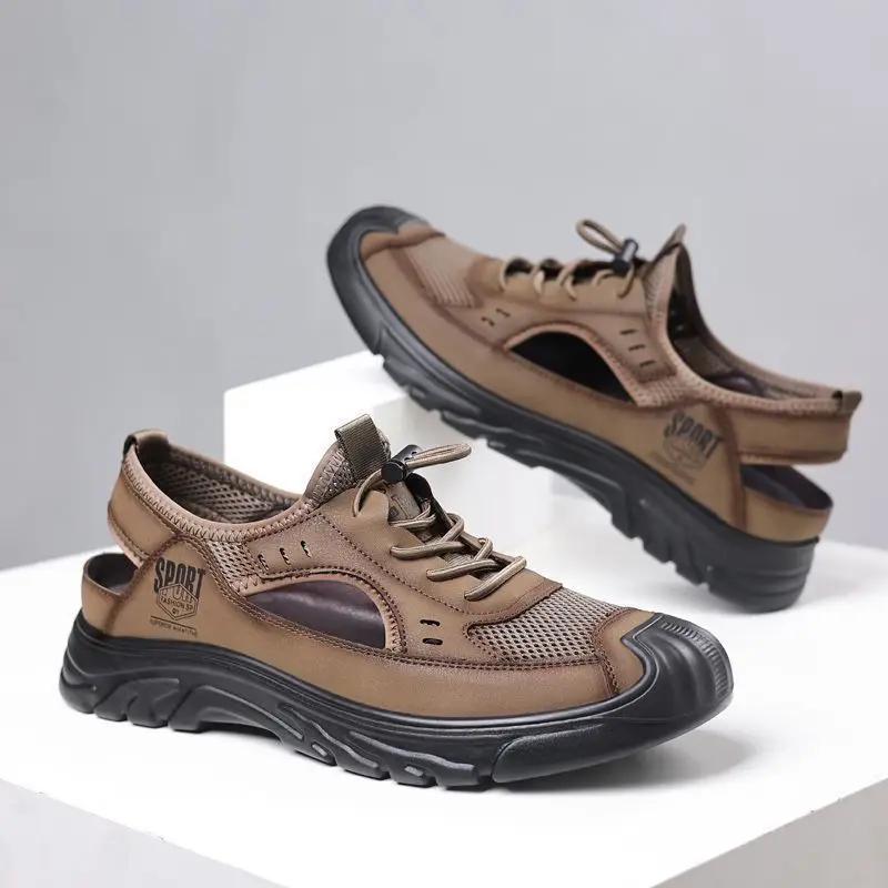 Fashion Closed Toe Men's Sandal Mesh Genuine Leather Luxury 2025 Summer Eva Japanese Breathable Number 41 Descount On Offer H Male Shoe