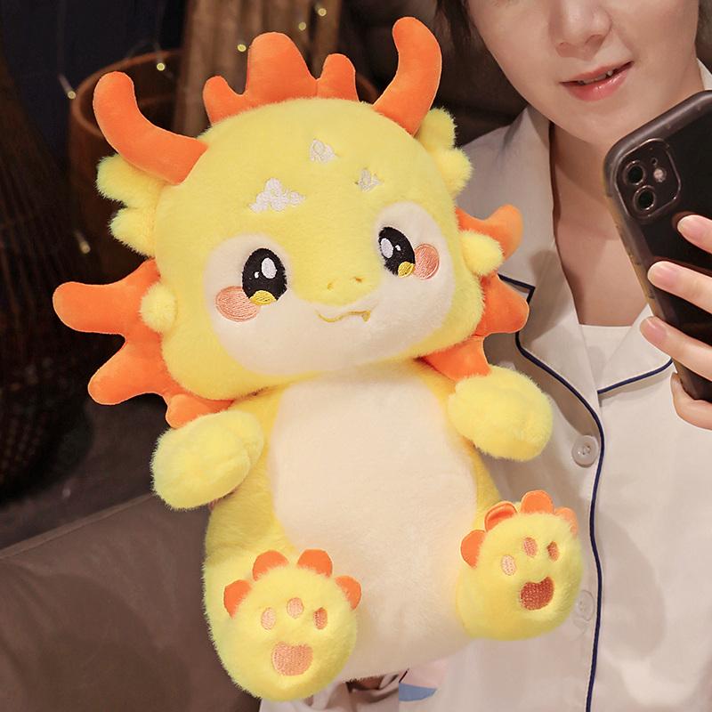 Kawaii Cartoon Zodiac Mascot Dragon Plush Toys Stuffed Animal Cute Lucky Dragon Plushie Doll Soft Pillow Kids Children Gift