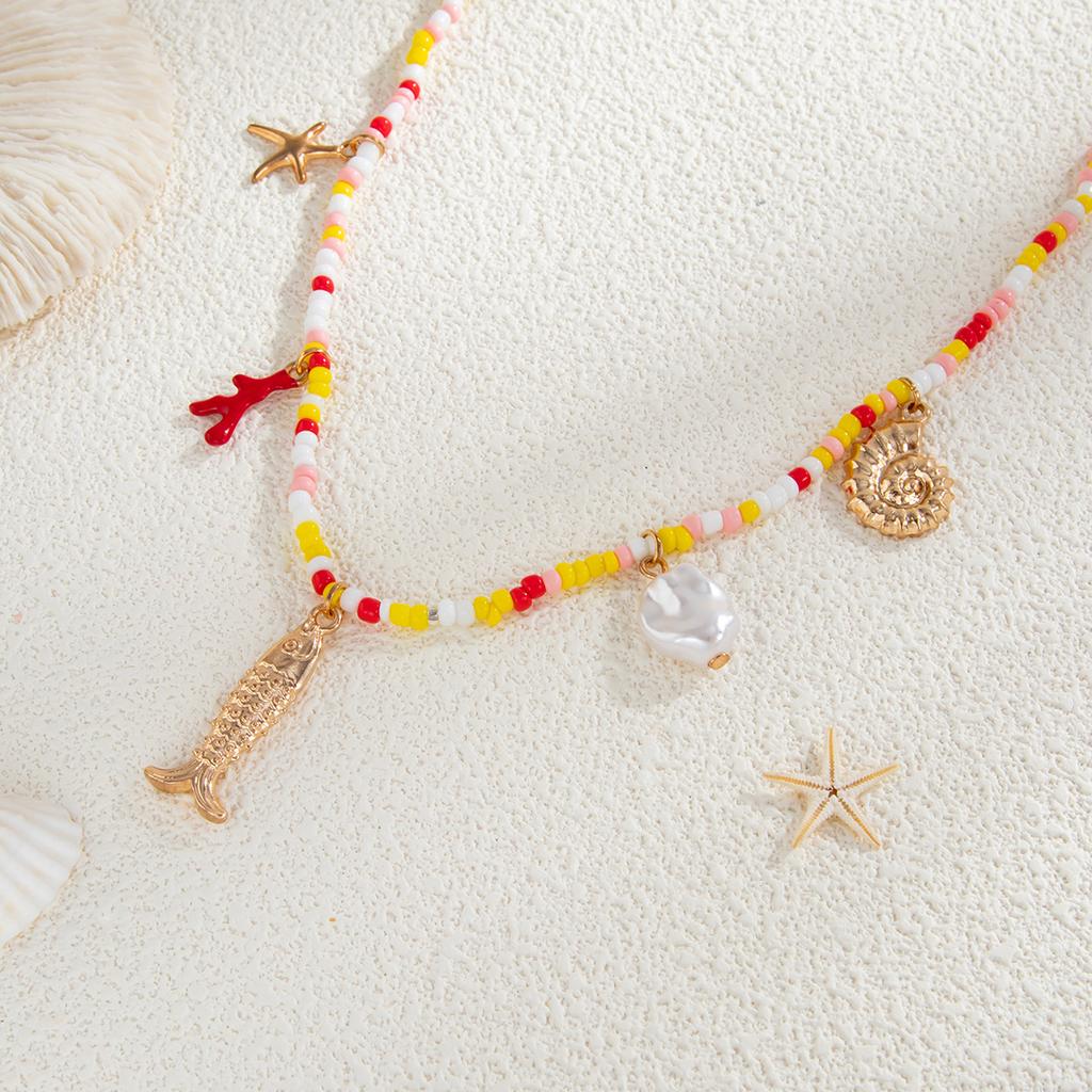 Beach Resort Wind Starfish Shell Fish Tail Waist Chain, Sexy Spice Girl Beaded Elastic Waist