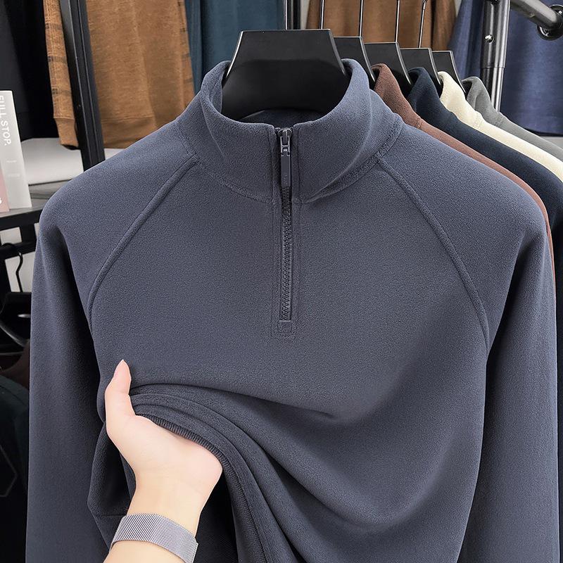

Men s Autumn/Winter 2025 Wool Fleece Half-Zip Hoodie with Stand Collar - Thick and Warm L