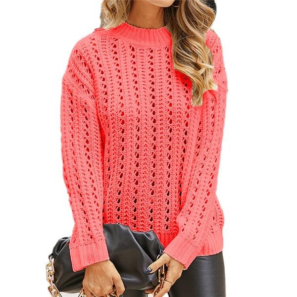 Jersey Calado de Punto Casual para Mujer Estilo Urbano Moda Mangas Largas Lujoso Ajuste Relajado Adelgazante y Versátil Top