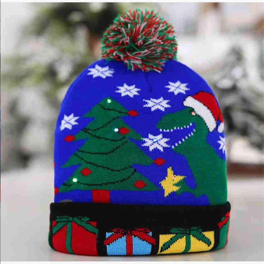 Christmas Lighted Knit Cap Flange Ball Knit Cap LED Colorful Cap Adult Child Hat Letter Pattern