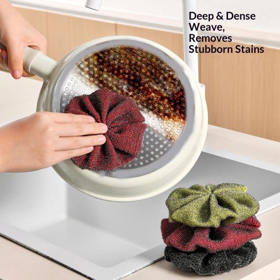 3Pcs Steel Wool Scrubber Pads for Cleaning Dishes Pans Pots Ovens Grills Sinks, Multipurpose Wire Dishwashing Rags, Scrubbers for Kitchen Bathroom