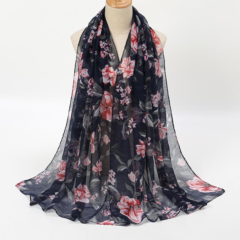 Novos Hijabs de Algodão Viscose Estampados Para Mulheres Lenço Xales Muçulmanos Tamanho Grande Lenços de Cabeça Faixas de Cabeça Florais Foulard Bandana Véu