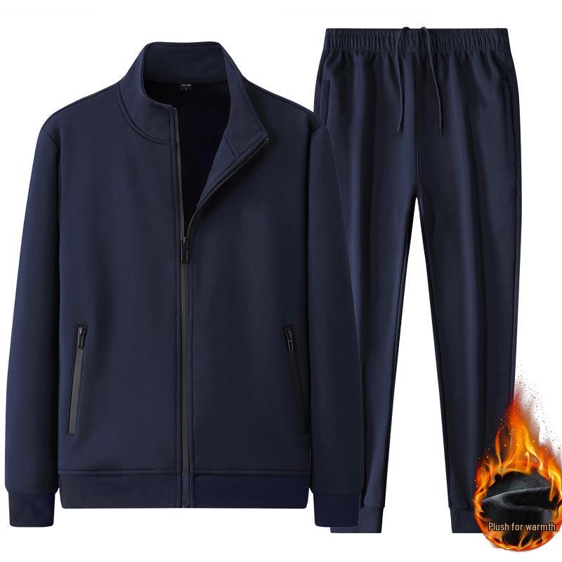 Men's Thickened Velvet Cotton Casual Suit: Middle-aged Father's Two-piece Sports Jacket and Pants Set