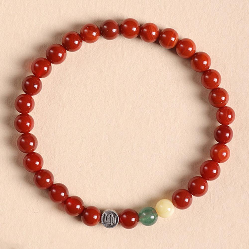VENTFILLE 925 Sterling Silve Red Agate Bracelet for Women Jade Letter Retro Bead Ethnic Jewelry Birthday Gift Dropshipping
