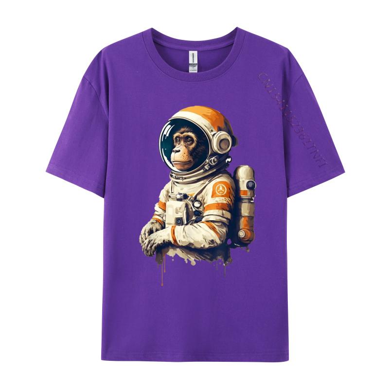 space vintage travel astronaut monkey astronaut Custom Camisa T-Shirt Tops Tees Retro Cotton Normal Clothing Shirt