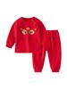 Unisex Baby Red Cotton Hoodie and Sweatpants Set for Spring/Autumn