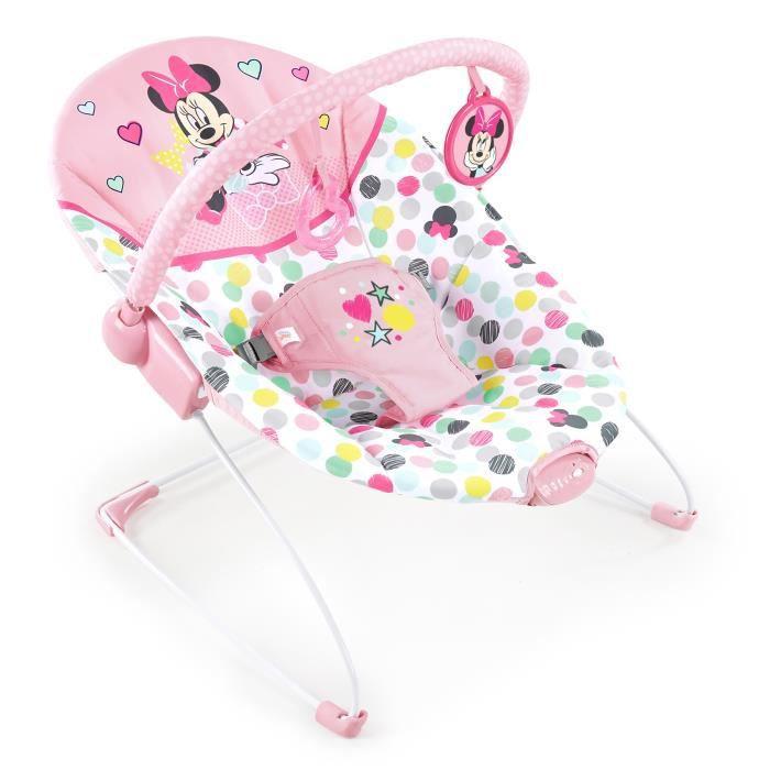 DISNEY BABY -MINNIE- Baby Bouncer Confetti, Arch with Removable Developmental Toys, Soothing Vibrations, Machine Washable