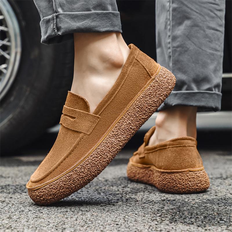 

2024 новые мужские повседневные универсальные модные туфли для сноуборда трендовые нишевые кожаные туфли с одной педалью 8006-J 38 светло-коричневого