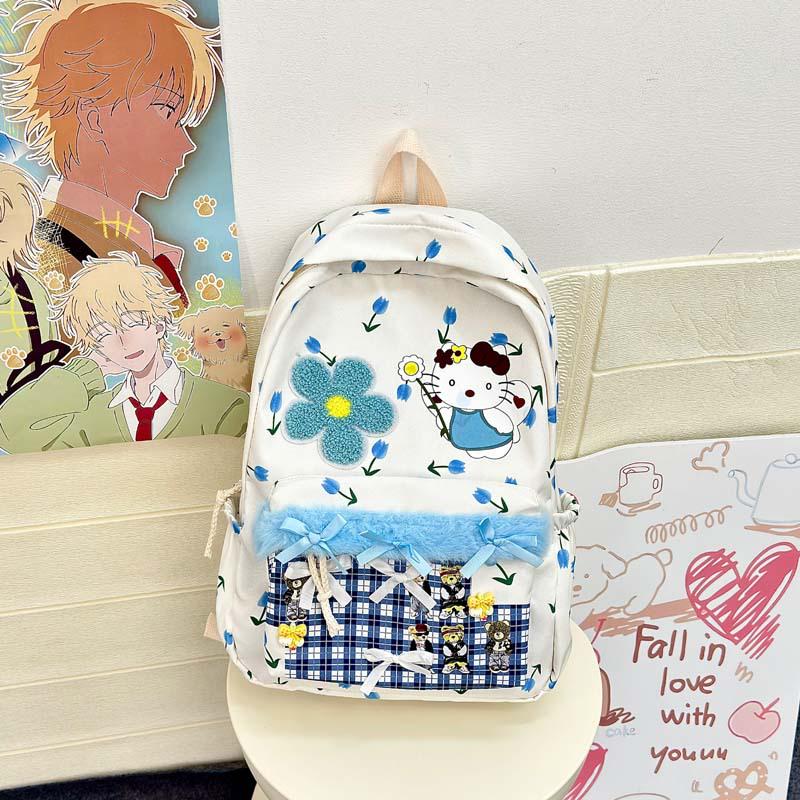 

Japanese-Style Cute Floral Anime Backpack for Women - Large Capacity School Backpack One Size белый