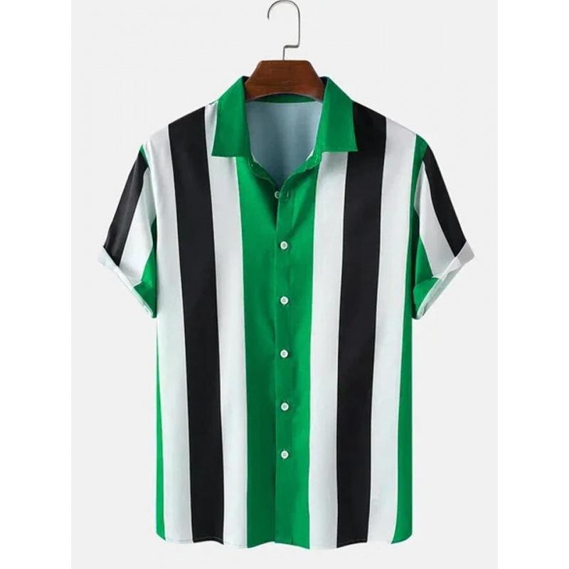 1116 New Hawaiian Beach Shirt Men's 1D Striped Digital Printing Men's Shirt