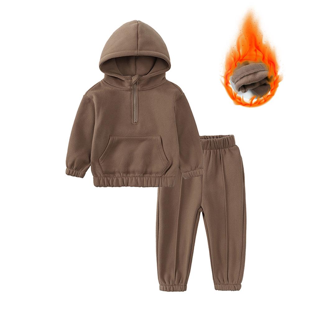 Boys and Girls Autumn and Winter Sweater Suits Baby Casual Sports Suits, Children's Hooded Two-piece Suit