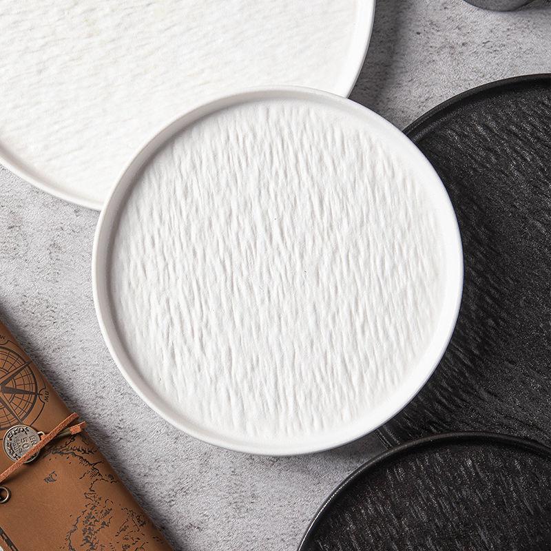 Creative Frosted Round Ceramic Dish Plate for Home Western Food Rock Dessert Plate Hotel Restaurant Tableware Kitchen Utensils