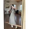 Kumikumi Design Sense Pleat Polo Collar Short sleeve One piece Dress Women clothing Summer Retro Waist Hugging A- line Skirt Long dress