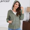 BITCED Hooded Solid-Colour Trench Coat for Women Long-Sleeved Spring/Autumn Lightweight Jacket Casual Style