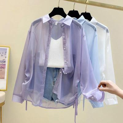 Summer Long Sleeve Shirt Sun Protection Clothes Female Summer Thin Section Coat Chiffon Cardigan Air Conditioner