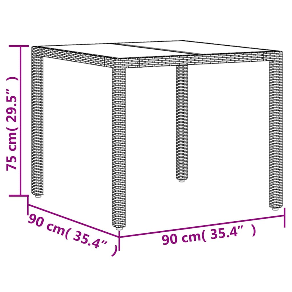 Garden Table with Glass Top Brown 90 x 90 x 75 cm Poly Rattan