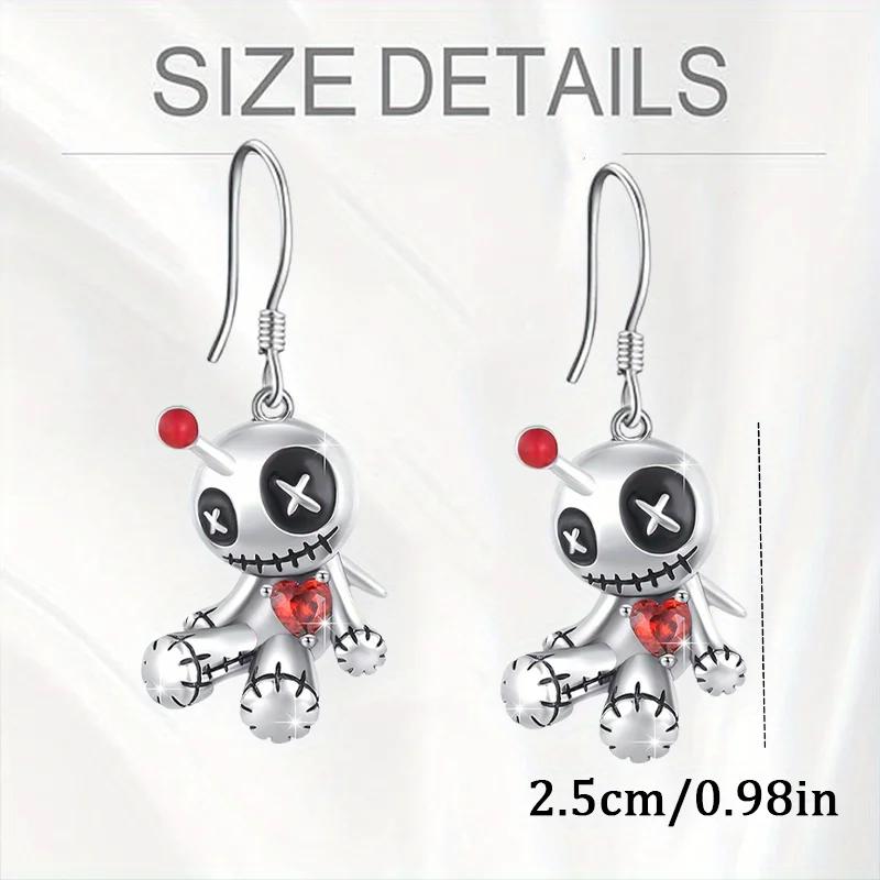1 Pair Creative Funny Voodoo Doll Red Heart Pendant Earrings, Punk Cartoon Holiday Decoration Accessories, Halloween Gift