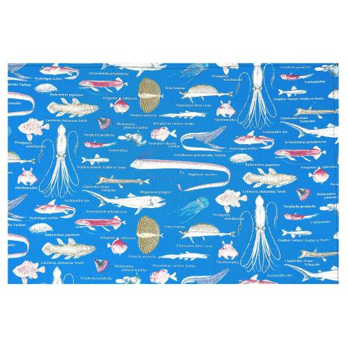 Miwaki Fabric Placemat for Boys, Kindergarten, Nursery School, Simple, School Lunch Mat, Cotton, Deep-Sea Fish Design, Name Tag Included, Made In Japa