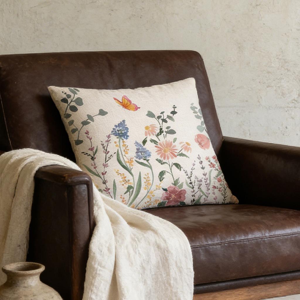 1pc Floral Printed Decorative Pillowcase, Suitable for Living Room Sofa Bed Chair Bedroom Decoration, Flower Printed Pattern