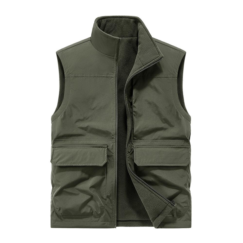 Autumn and Winter Men's Outdoor Double-sided Wear Plus Velvet Vest Multi-pocket Casual Tooling Vest Sleeveless Jacket