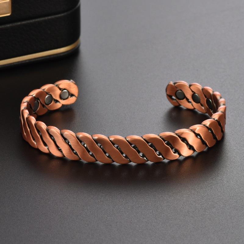 2026 Retro Style 99.9% Pure Red Copper 6 Magnetic Opening Braided Twist Copper Magnetic Bracelet