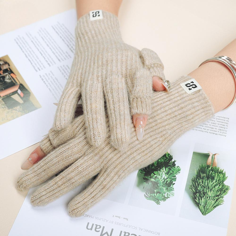 Touch Screen Gloves Autumn and Winter Warm Finger Gloves Thickened Warm Knitted Wool  Korean Student Gloves