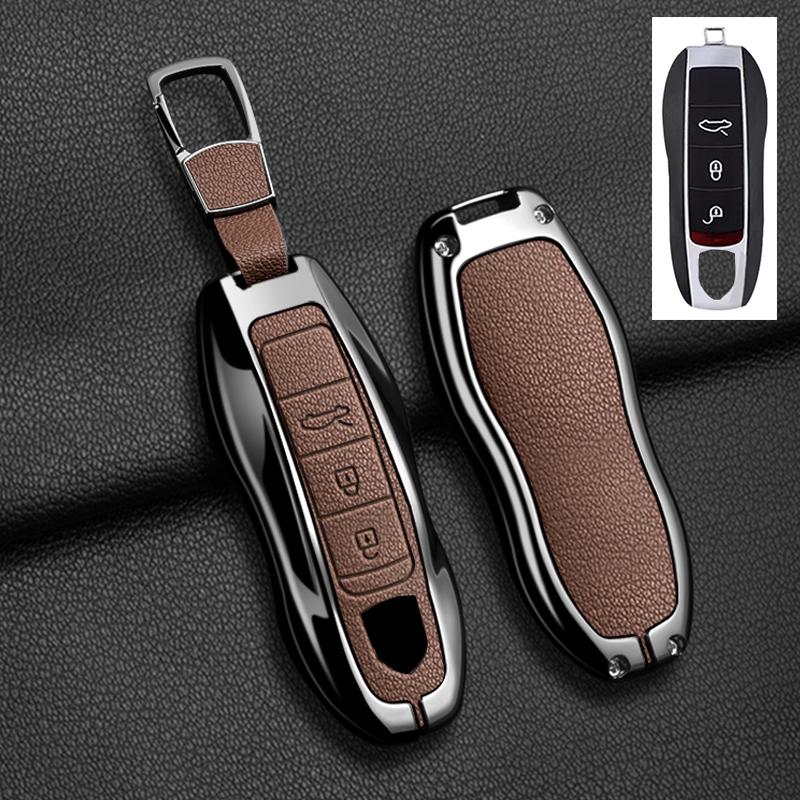 AABKR1 Zinc Alloy Leather Car Key Case for Porsche Cayenne 718 MACAN Panamera 911 Macan Boxster Cayman Cayenne Macan Keychain Key Case