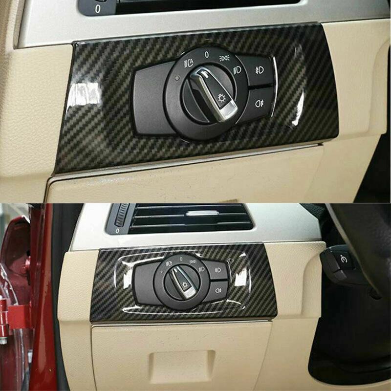 ABS Carbon Fiber Car Headlight Switch Decorative Frame Cover Trim For BMW 3 Series E90 2005-2012