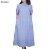 Women Casual Turn Down Collar Short Sleeve Long Dress