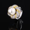 Schmuck Kupfer Platinplattiert Perle Blume Hohes Temperament Ring 14Mm