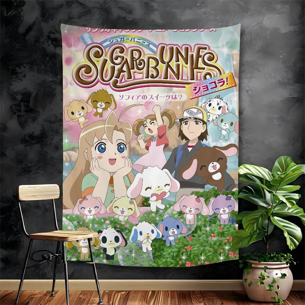 Sugarbunnies Anime Kawaii Movie Anime Tapestry Hanging Tarot Hippie Wall Rugs Dorm Home Decor